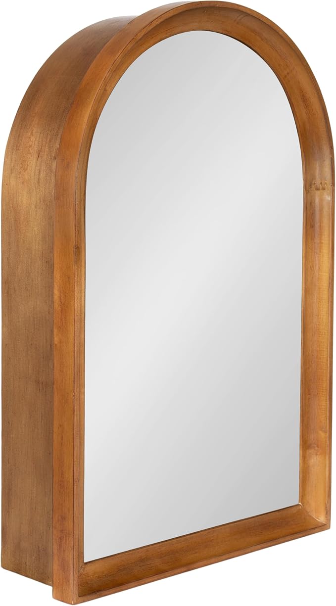 Kate and Laurel Hatherleigh Modern Arched Bathroom Cabinet with Mirror, 20 x 6 x 30, Rustic Brown, Decorative Wooden Bathroom Mirror with Storage for Bath Medicine Cabinet or Over-The-Toilet Storage
