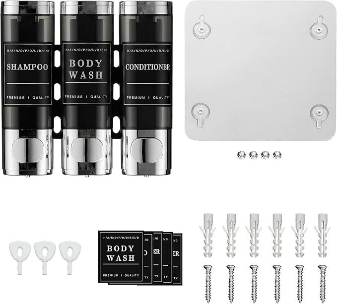 Unisense Shower Soap Dispenser 3 Chamber No Drill Shampoo and Conditioner Dispenser Wall-Mounted Shampoo Dispenser for Shower Wall Mounted Shower Dispenser for Bathroom Hotel Large Capacity,Chrome