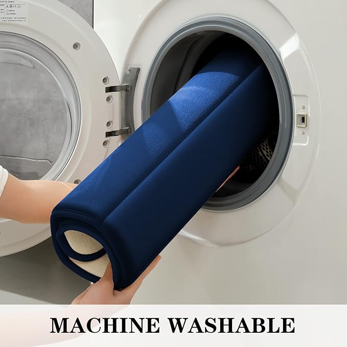 BYSURE Navy Blue Memory Foam Bathroom Rug Set 3 Piece, Non Slip Extra Soft Absorbent Bath Mats, Machine Washable & Dry Toilet Mat Sets for Bathroom Floor