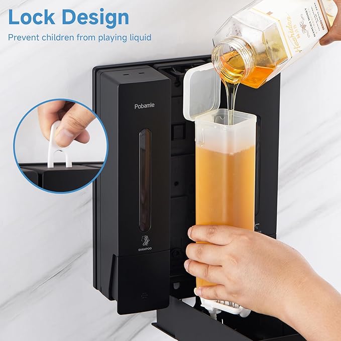 Shampoo and Conditioner Dispenser - Shower Soap Dispenser Wall Mounted No Drill - Shampoo Conditioner Body Wash Dispenser 3 Chamber - Easy Install for Bathroom Hotel Black 1200ml