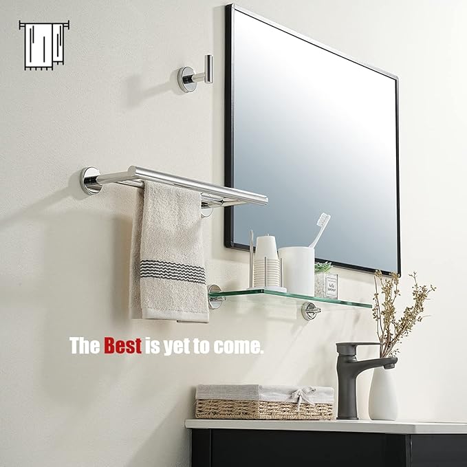 JQK Double Towel Bar Chrome, 15 Inch 304 Stainless Steel Thicken 0.8mm Towel Rack Holder for Bathroom Washcloths and Hand Towels, Polished Steel Wall Mount, Useable Length 12 Inch, TB100L12-CH