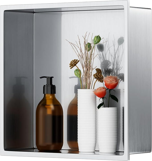 Stainless Steel Shower Niche 12"X12", No Tile Needed Recessed Inserted Wall Niche Shower for Bathroom, Living Room, Kitchen for Storage, Brushed Nickel