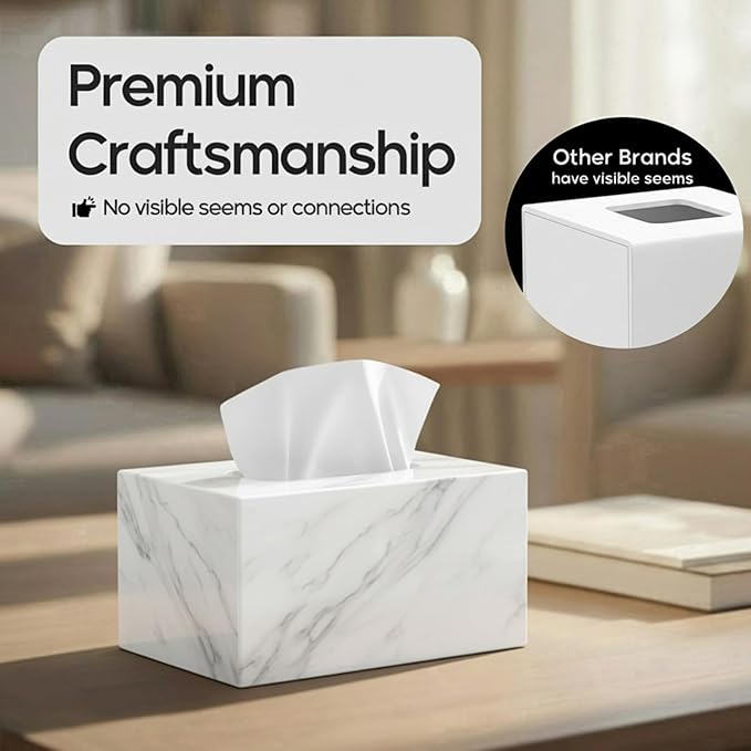 Tissue Box Cover Rectangle - Tissue Box Holder Rectangular - Compatible with Kleenex - Acrylic Marble Bathroom Accessories Decor