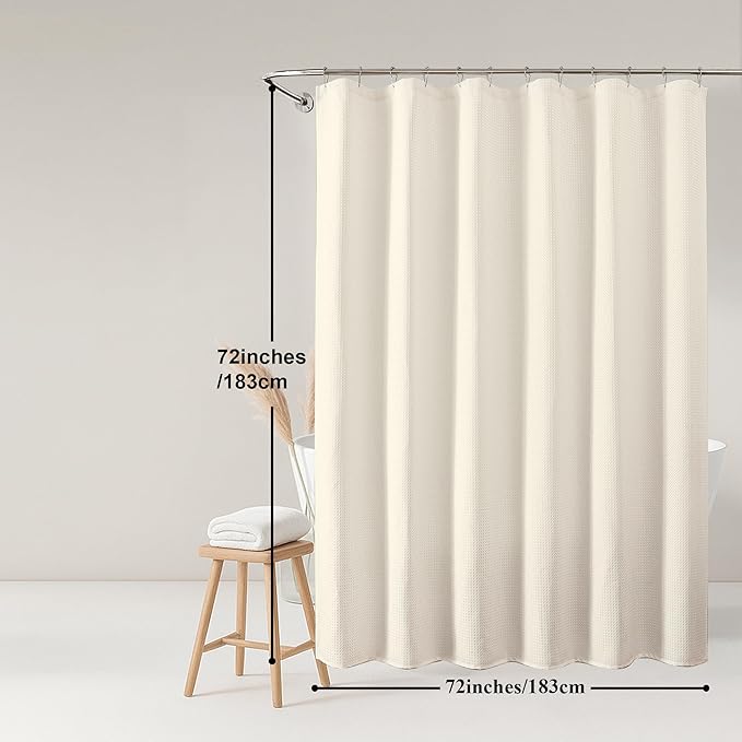 OWENIE Cream Shower Curtain, Waffle Weave Heavy Fabric Shower Curtain for Bathroom, Waterproof Thick 420G/M Textured Soft Elegant Luxury Hotel Spa Bath Curtains, Machine Washable, Cream, 72W x 72L