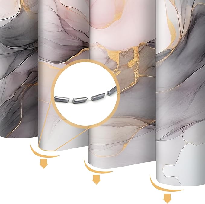 Marble Shower Curtain Abstract Pink White Gold Black Ink Ombre,Morden Fabric Shower Curtains for Bathroom Decor 72x72 Inch