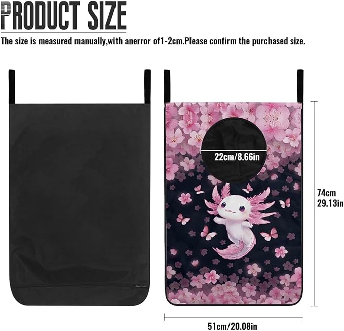 ZOUTAIRONG Pink Axolotl Cherry Blossoms Hanging Laundry Bags for Closet Laundry Basket Clothes Hamper Large Storage Organizer for Kids Bedroom, Bathroom Clothes Hampers