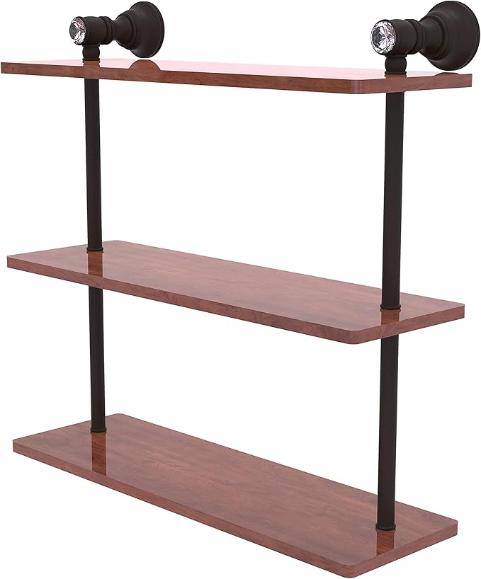 Allied Brass CC-5-16-IRW Carolina Crystal Collection 16 Inch Triple Wood Shelf, Oil Rubbed Bronze
