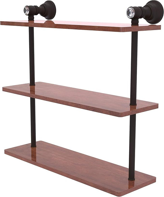 Allied Brass CC-5-16-IRW Carolina Crystal Collection 16 Inch Triple Wood Shelf, Oil Rubbed Bronze