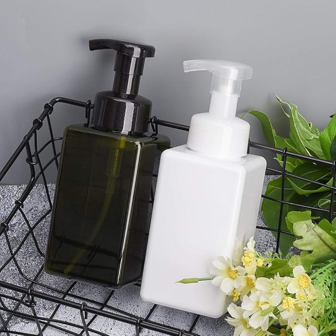 UUJOLY Foaming Soap Dispenser, 450ml (15oz) Refillable Pump Bottle Plastic for Liquid Soap, Shampoo, Body Wash (2 Pcs) (White)
