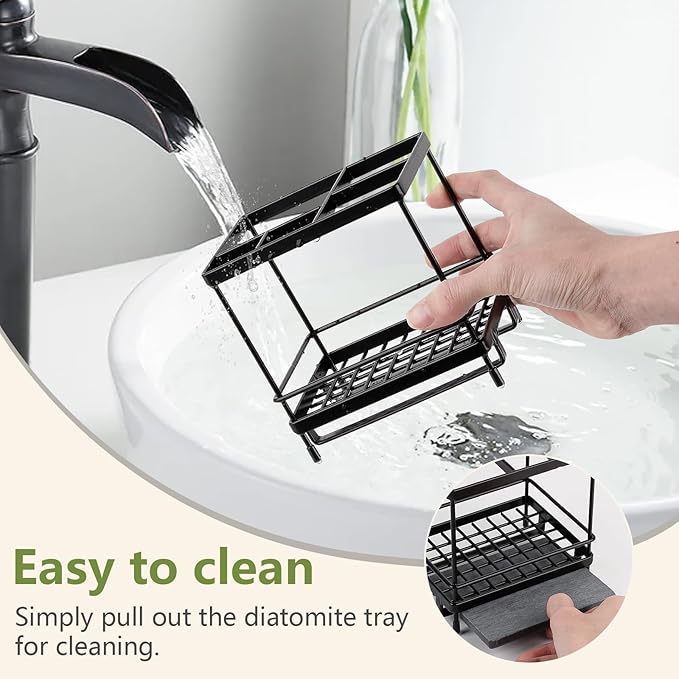 Carbon Steel Toothbrush Holders for Bathrooms, 5 Slots Kids Electric Tooth Brush and Toothpaste Organizer for Countertop, Shower, Vanity, Black