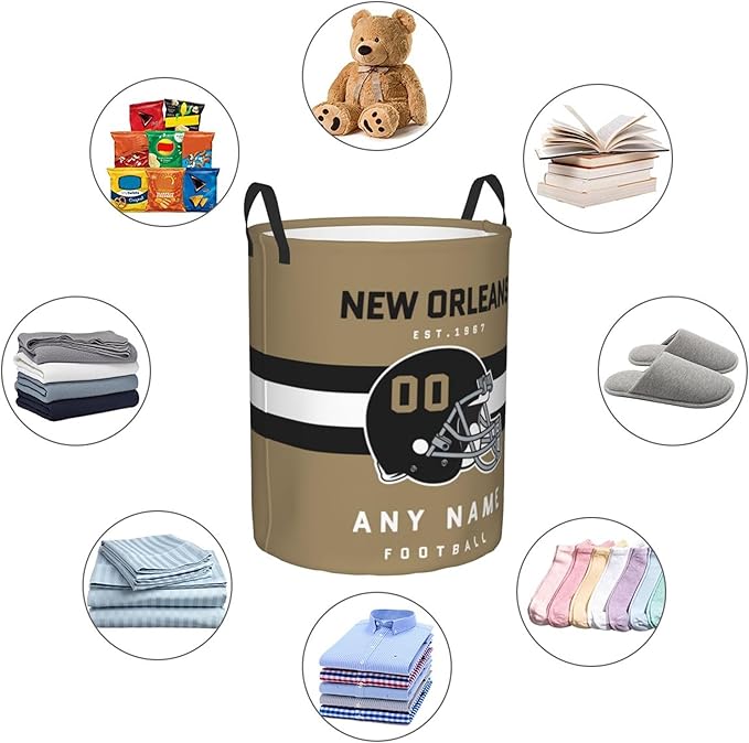 Custom New Orleans Laundry Hamper - Personalized Football Style Laundry Basket - Customized Name And Number - Dirty Clothes Hamper Waterproof Large Capacity Hamper for Bedroom Bathroom Living Room