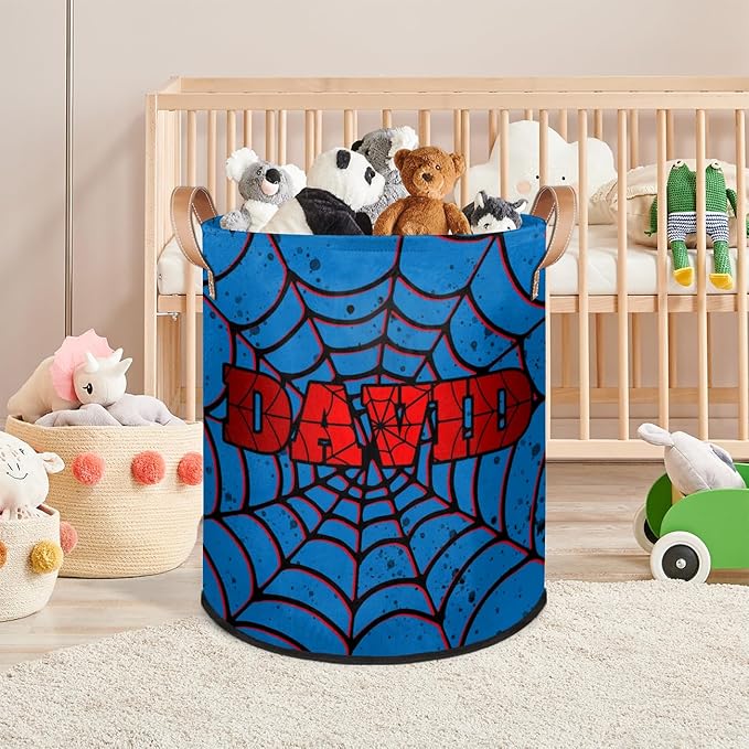 Spider Wed Personalized-Laundry-Hamper-Basket for Kids Custom Name Collapsible Storage Organizer Bin Dirty Clothes Toys Hamper for Boys Nursery in Laundry, Bedroom, Bathroom Gold