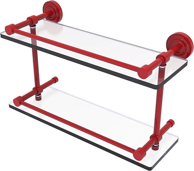 Allied Brass DT-2/16-GAL-FER Dottingham 16 Inch Double Glass Shelf with Gallery Rail, Fire Engine Red