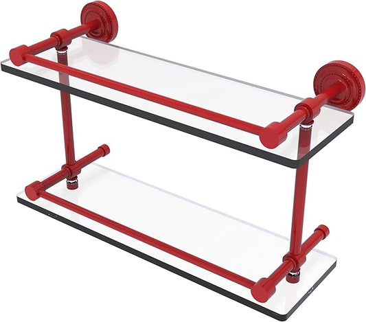Allied Brass DT-2/16-GAL-FER Dottingham 16 Inch Double Glass Shelf with Gallery Rail, Fire Engine Red