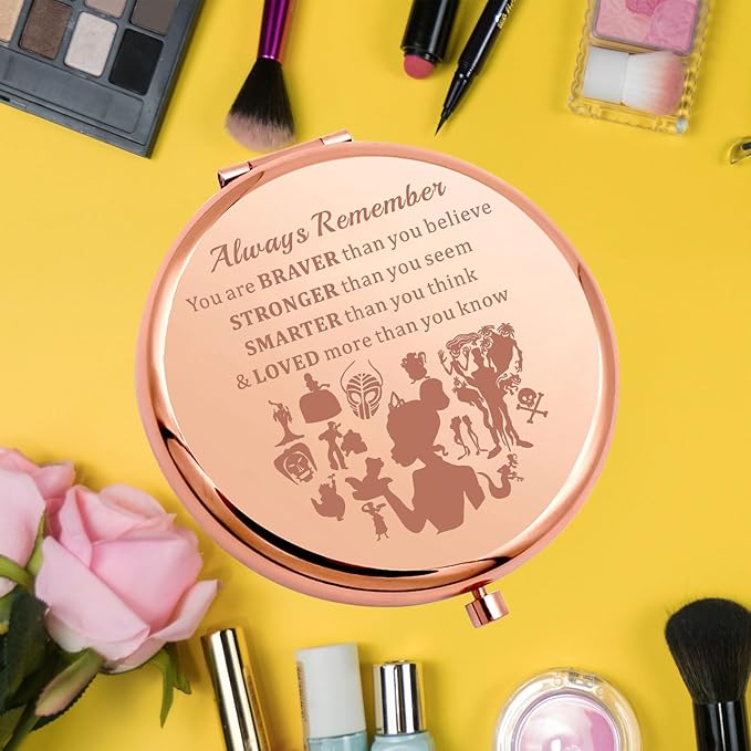 KEYCHIN Frog Princess Pocket Mirror Princess Fairytale Fans Gifts Always Remember You are Braver Stronger Smarter Than You Think Compact Makeup Mirror (Frog Princess-RG)