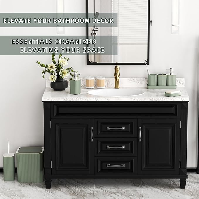 XLHOMO Bathroom Accessories Set - Gorgeous Sage Green Bathroom Set, 10PC Bathroom Accessory Set, Toilet Brush, Trash Can, Qtip Holder Dispenser & Soap Dispenser