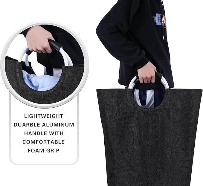 Heavy Duty Laundry Hamper Bag Collapsible, Tall Laundry Basket with Sturdy Handles, Fabric Dirty Clothes Bin for Laundry, College Dorm, Boys, Man, Durable Two-Layer ?€? 90L Black
