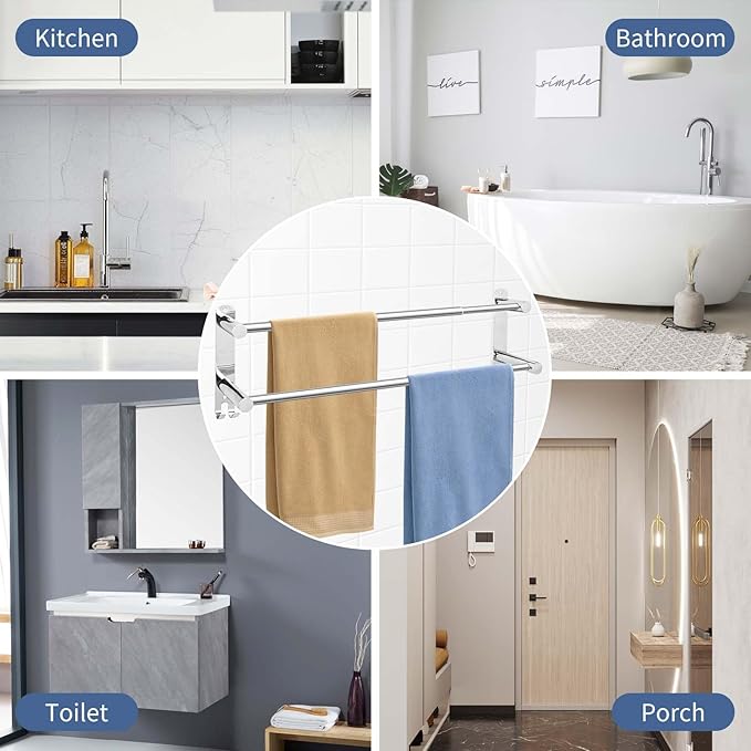 Stainless Steel Double Towel bar,adjustable16-28IN Double Towel Racks for Bathroom Wall Mounted,Suitable for Bathrooms and Kitchens