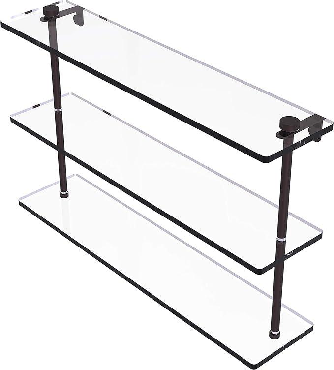 Allied Brass NS-5/22 22 Inch Triple Tiered Glass Shelf, Antique Bronze