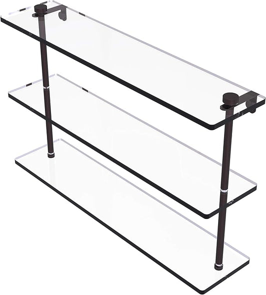Allied Brass NS-5/22 22 Inch Triple Tiered Glass Shelf, Antique Bronze