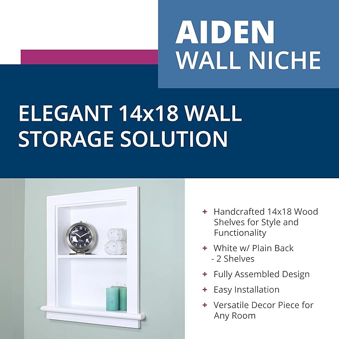 Fox Hollow Furnishings 14x18 Aiden Recessed Wall Niche Medicine Cabinet Replacement, in The Wall Bathroom Cabinet Insert Shelf/Shelves, Made in North America, Real Wood, NO MDF, Plain, White