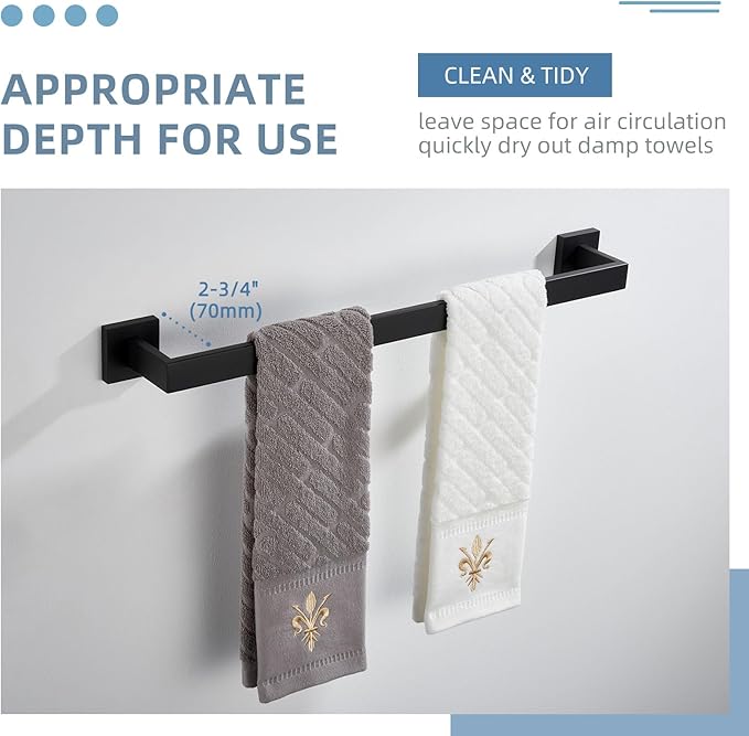 Towel Bar Matte Black 23.74", Angle Simple SUS304 Stainless Steel Bathroom Towel Holder, Shower Towel Rod, Single Towel Hanger Bar, Clothing Towel Rack for Wall