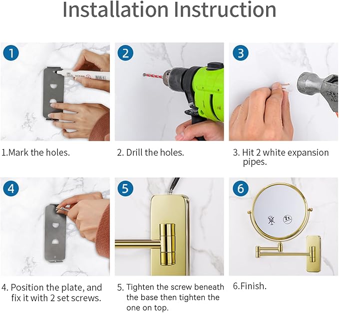 Nicesail Makeup Mirror, Wall Mounted 7X Magnifying Mirror Vanity Mirror for Bathroom, Extendable Swivel, Brass and 304 Stainless Steel Material for Hotel or Home, Shiny Gold Finish (8 Inch, 7X)