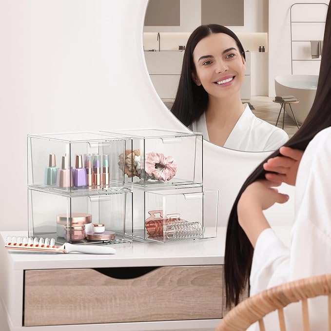Sorbus Clear Stackable Storage Drawers - 1 Pack Acrylic Drawer Organizer for Vanity, Bathroom Makeup Organizer, Kitchen Cabinets, Undersink - Plastic Storage Bins for Home Organization and Storage