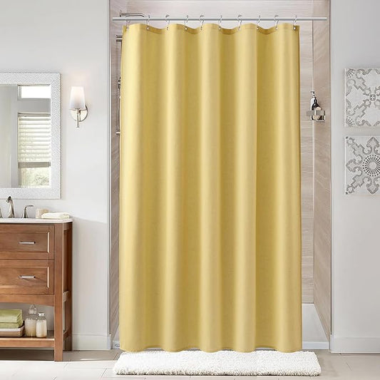Naturoom Yellow 54 Inch Shower Curtain - Stall Narrow Half Linen Ultra Thick Fabric Shower Curtain Set with Hooks, Boho Farmhouse Rustic RV Camper Bath Curtains for Bathroom, 54x78