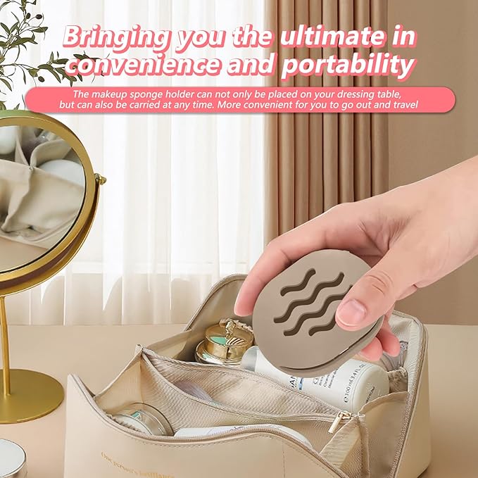 2PCS Makeup Sponge Holder Beauty Blender Bolder Makeup Sponge Case Breathable Make Up Sponge Case Essentials Suitable for Business or Travel（Khaki+Gery）