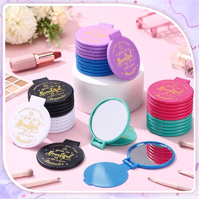 36 Pcs 2.76 Inch Inspirational Compact Mirror Bulk Women Small Gifts Graduation Party Favors Purse Mirror Pocket Mini Stuffer Items for Adult Coworker Cheerleader Employee (Classic Colors)