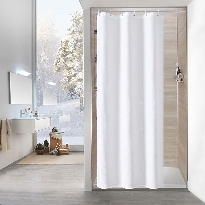 MitoVilla White Waffle Small Stall Shower Curtain - 36 x 72, Farmhouse Half Size, Fabric Narrow Shower Curtains for Bathroom Decor