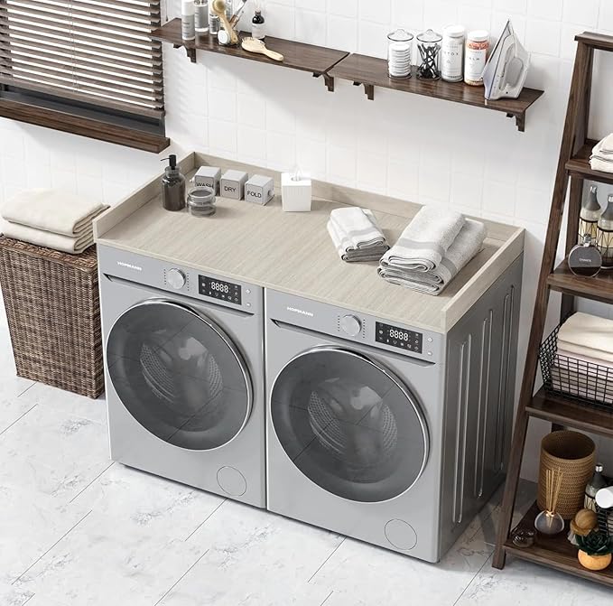 OfficeSimpli Washer Dryer Countertop, Made in USA, Non-Slip Pads, Laundry Room Wood Topper, Washer Dryer Cover for Top, Laundry Countertop, Laminate Finish (Rustic Oak, Extra Large (30" x 58"))