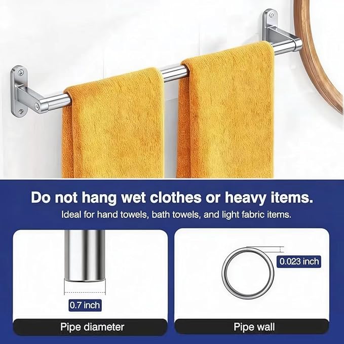 Brushed Nickel Towel Rack for Bathroom - 24" Rustproof Towel Holder, Sturdy Towel Bar Wall Mounted, Space-Saving Towel Hanger, Bathroom Accessories, Home Decor, Apparment Essentials