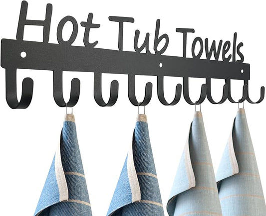 Black Pool Towel Rack Outdoor Towel Rack for Pool Towel Hooks Towel Hanger for Bathrobes Clothes 9 Hooks (Black Hot Tub)
