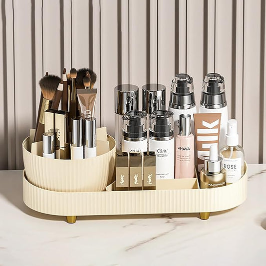 Rotating Makeup Organizer Capacity Cosmetic Display Case Skin Care Holder for Countertop Vanity Desk, White