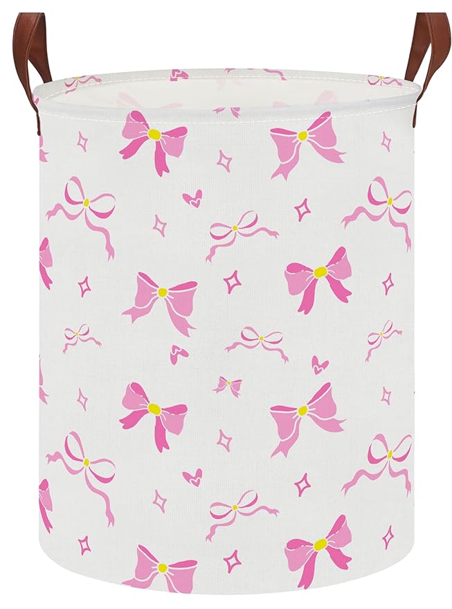 NTAOHAMPER Laundry Hamper,Laundry Basket,Baby Nursery Hamper,Waterproof Storage Bin,Clothes Organizer Basket,Room Decor(Ribbon Bow)