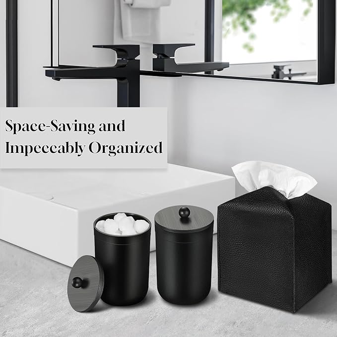Black and Gold Bathroom Decor, 10Pcs Black Bathroom Accessories Set, Soap Dispenser and Toothbrush Holder, Soap Dish, Cotton Ball & Qtip Holder, Toilet Brush Holder, Tissue Box Cover
