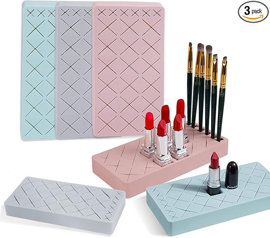 18 Grids Lipsticks Holder & lipstick organizer, 3pcs Lipstick & Makeup Brush Organizer Holder，Silicone Cosmetic Storage Box，skin care organizer & nail polish rack，lipstick holder and organizer