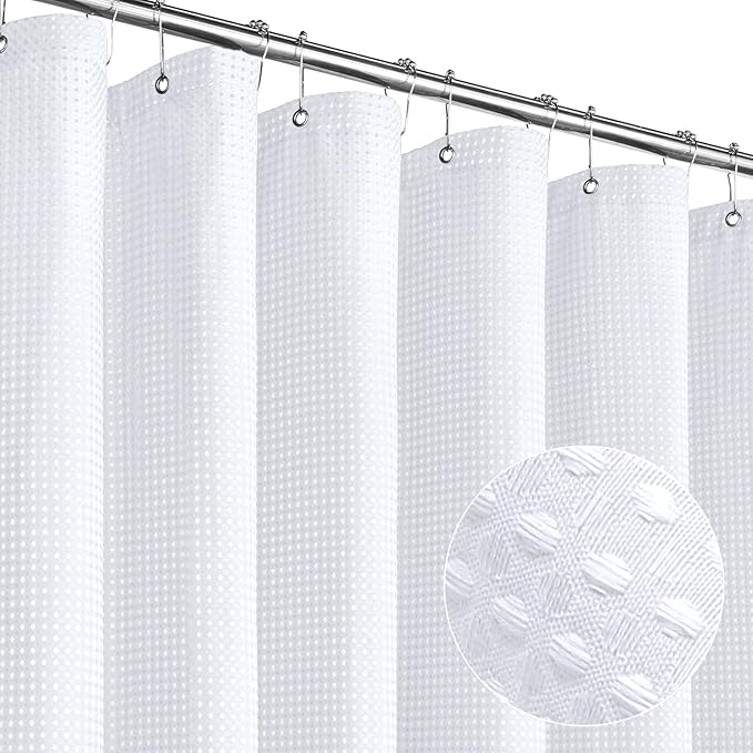 MitoVilla White Modern Waffle Shower Curtain, Heavyweight Fabric Shower Curtains for Hotel Neutral Bathroom Decor, Luxury Waffle Weave Cloth, Waterproof & Wrinkle Resistant, 72 x 72