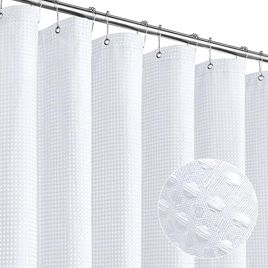 MitoVilla White Modern Waffle Shower Curtain, Heavyweight Fabric Shower Curtains for Hotel Neutral Bathroom Decor, Luxury Waffle Weave Cloth, Waterproof & Wrinkle Resistant, 72 x 72