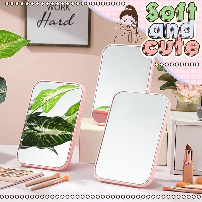 DoubleFill 6 Pcs Spa Party Mirror Spa Party Supplies Sleepover Accessory Favors Makeup Mirror for Sleepover Slumber Birthday Favors Women Adults Princess Gift(Pink)