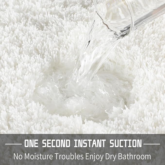 Yimobra Fluffy Plush Bath Rug, Super Shaggy Soft Comfortable Non Slip, Water Absorbent Microfiber Bath Mat, Dries Quickly, Machine Washable Thick Bathroom Rugs for Shower, 70"x 24", Off White