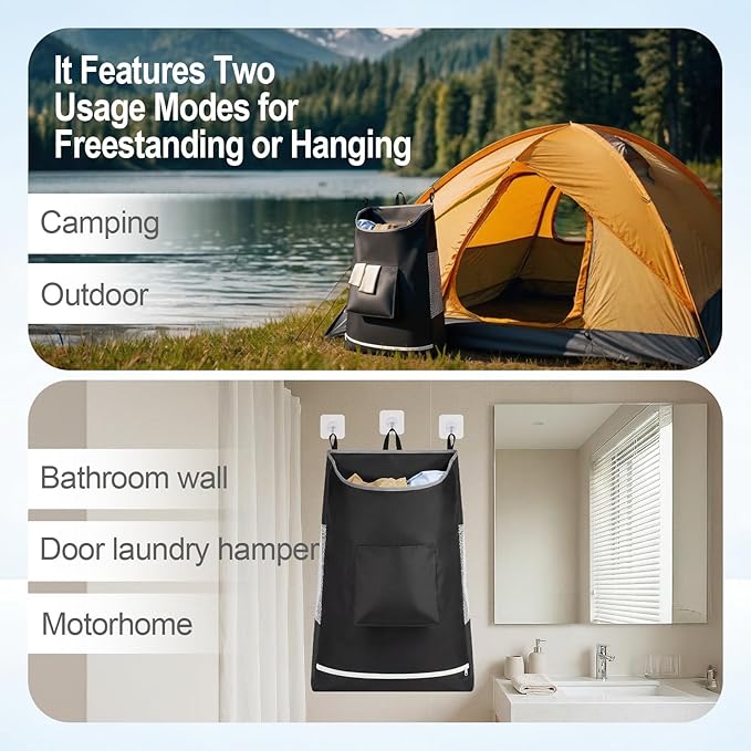 Hanging Laundry Hamper Bag, Extra Large Storage Space (30"x21"x4"), with 6 Hooks, Suitable for Dirty Clothes Storage, Wall Mounted and Door Mounted Laundry Basket