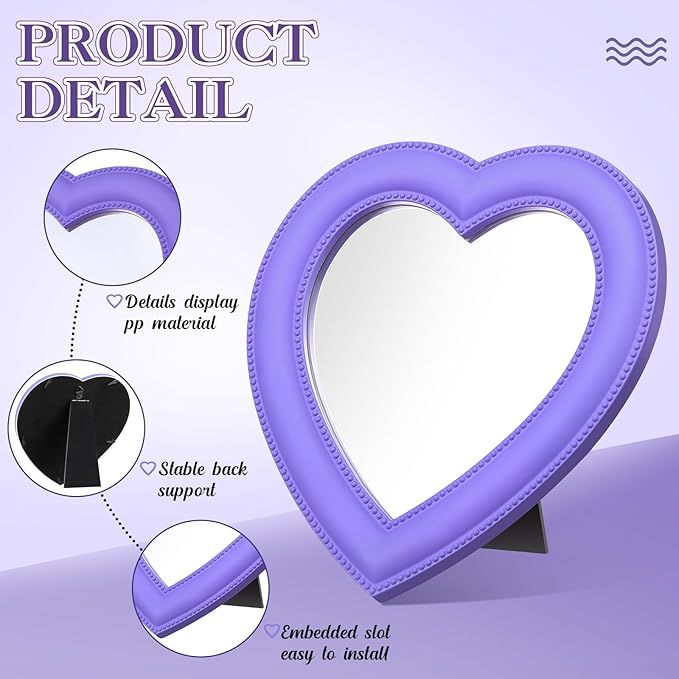 GlikCeil 8 Pcs Spa Party Supplies 8 Heart Shaped Mirror Purple for Sleepover Party Favors Makeup Mirror for Spa Slumber Birthday Favor