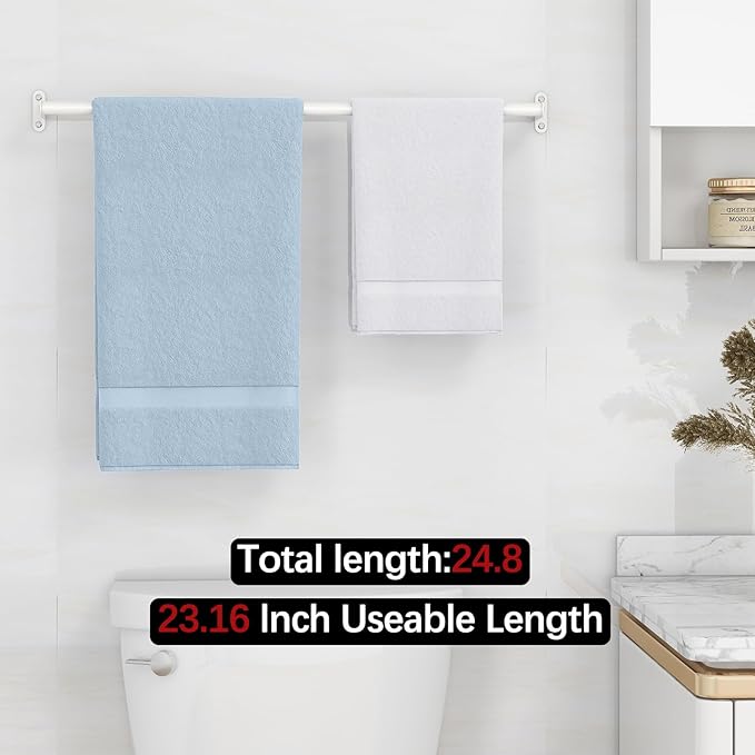 MKO Towel Rods for Bathroom, White Towel Bar, 24-Inch Single Towel Rack for Bathroom Wall Mounted Hanging Bath Towels