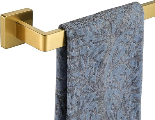 JQK Gold Towel Bar, Rounded Edges 20.41 Inch Towel Rack, 304 Stainless Steel Bathroom Wall Mount, Useable Length 18 Inch, TB250L18-BG