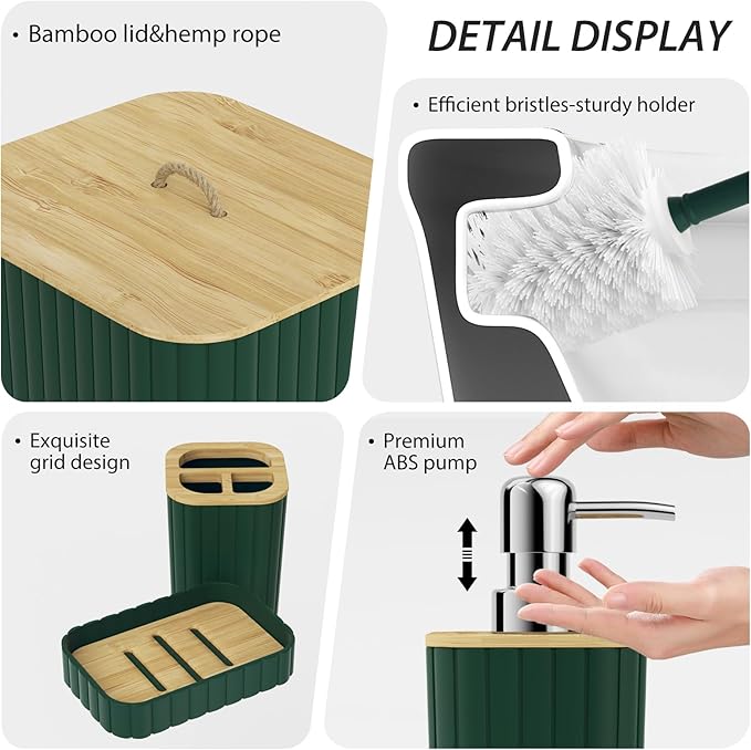 Bathroom Accessory Set - 25PC Bathroom Sets with Shower Curtain and Rugs, Green Bathroom Set, Bathroom Accessories Set, Shower Curtain Sets with Rugs, Bathroom Trash Can & Soap Dispenser