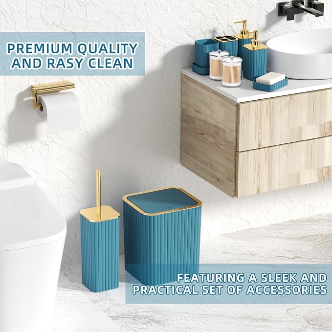 XLHOMO Bathroom Set - 26PC Bathroom Set with Shower Curtain and Rugs, Bathroom Accessory Set, Teal Bathroom Accessories Set, Trash Can & Soap Dispenser