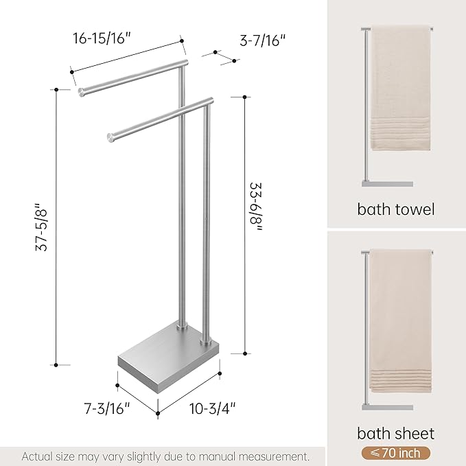 KES Free Standing Towel Racks for Bathroom with 3X Thicker Base, 2-Tier Towel Rack Stand for Bathroom Floor, Upgrade Steady Design, Pro-Grade 18/8 Stainless Steel Brushed Finish, BTH239A-2